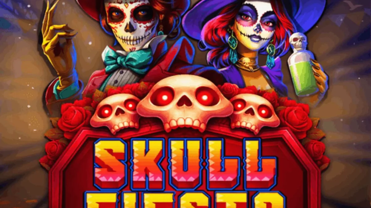 Tampilan visual slot Skull Fiesta dengan tema Day of the Dead yang meriah